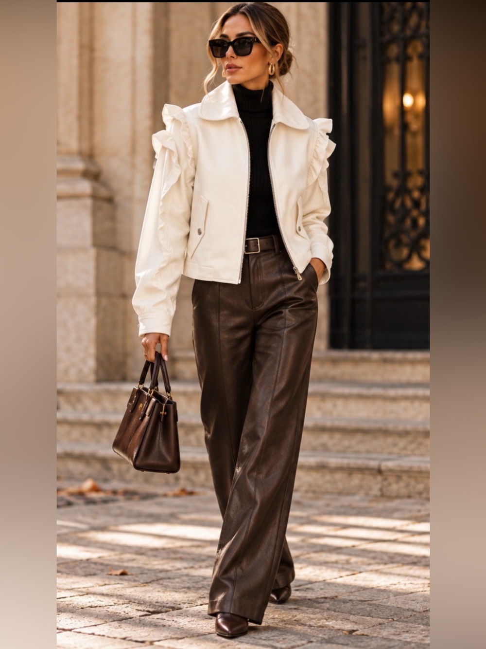 DH New York Ivory Ruffle Sleeve Zip Jacket